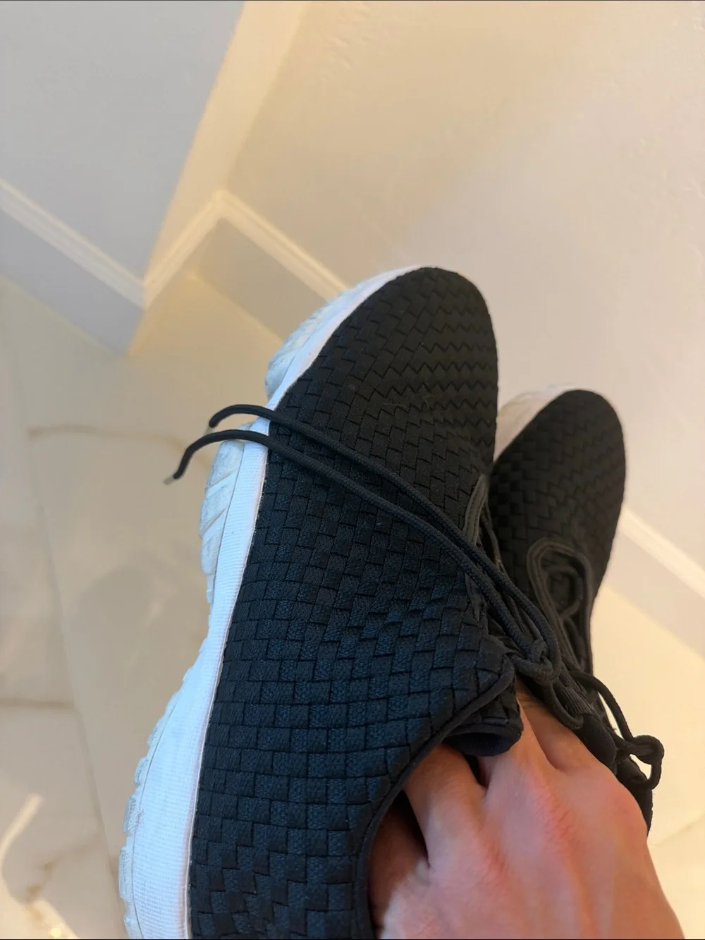Jordan Black Woven Slip-On Sneakers with White Soles